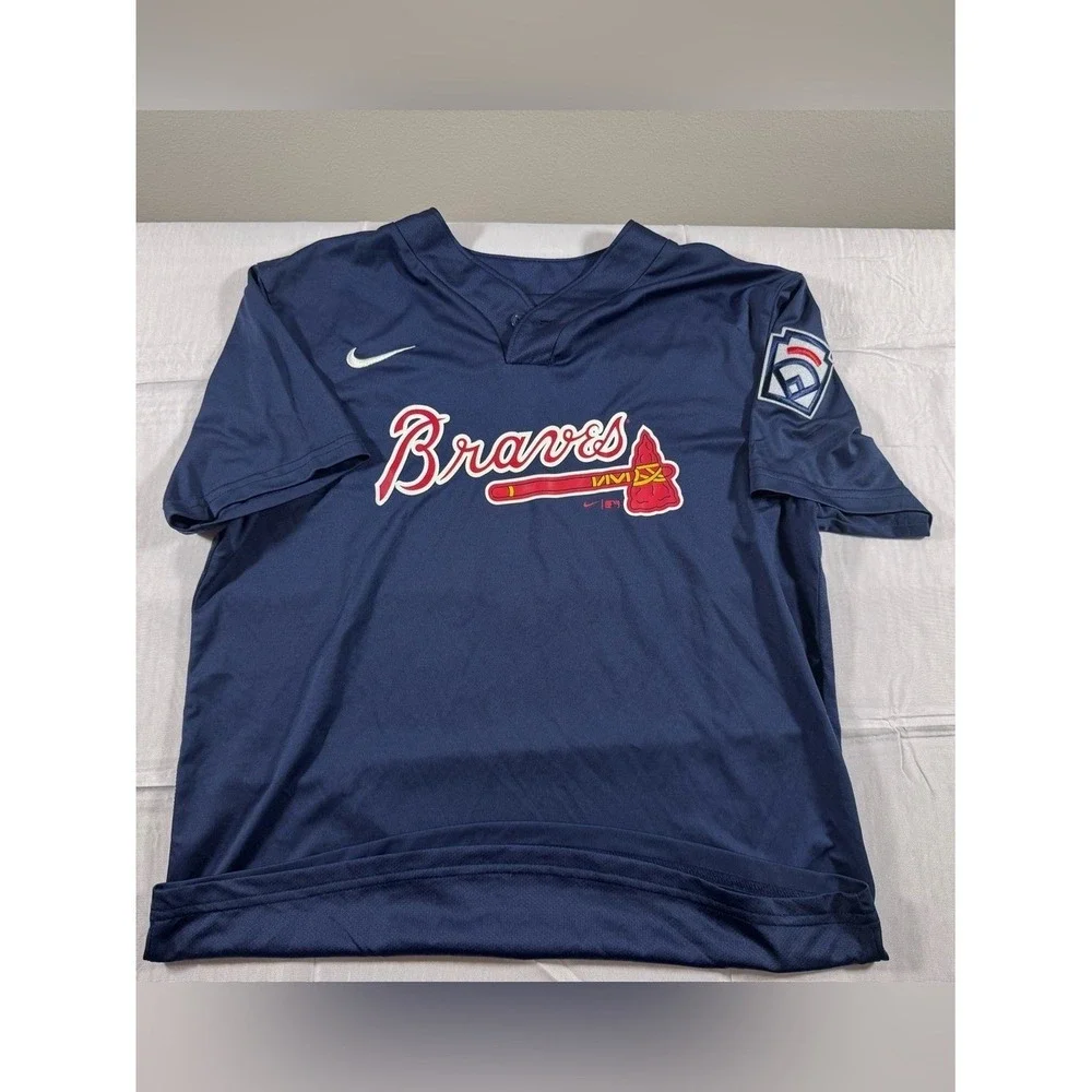 Nike Atlanta Braves Kids Navy Blue Baseball Jersey Number 5 LLBWS Patch